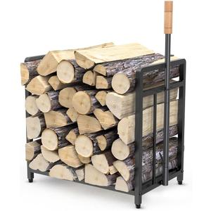 15.5-Inch Compact Metal Firewood Rack with Fire Blower, for Indoor Outdoor Use with Fireplaces, Stoves, and Grills, Black