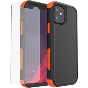 X-belmox Heavy Duty Case for iPhone 12/12 Pro, 3-Layers Military Drop Protection Phone Case [Tempered Glass Screen Protector] Shockproof Rugged Case Cover for iPhone 12 Pro 6.1 Inch - Black/Orange