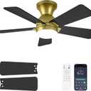 Ceiling Fans with Lights, 36 Inch Low Profile Ceiling Fan with Light and Remote Control, Flush Mount, Reversible, 3CCT, Dimmable LED, Quiet, Gold Ceiling Fan for Bedroom, Kitchen, Office