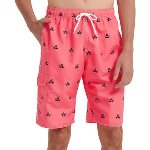 Mens Swim Trunks Swim Shorts Swimwear Swimsuit Beach Shorts Bathing Suits Quick Dry Waterproof (Pink, L)