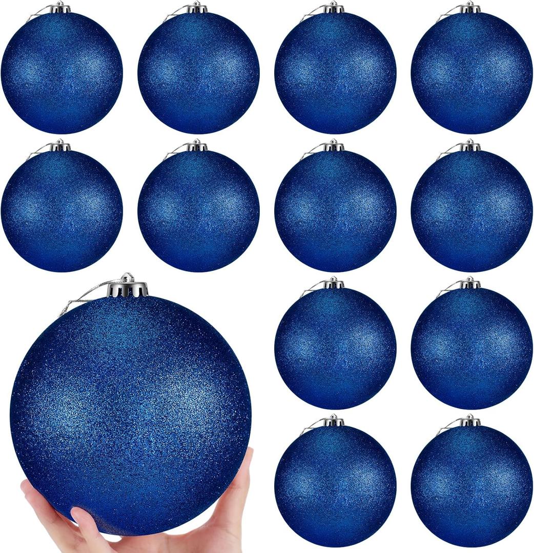 Poen 12 Pcs 6 Inch St. Patrick's Day Tree Ornament St. Patrick's Day Hanging Ball Ornament Glitter Large Ball Tree Decorations with Hanging Loop for Party Decor (Dark Blue)