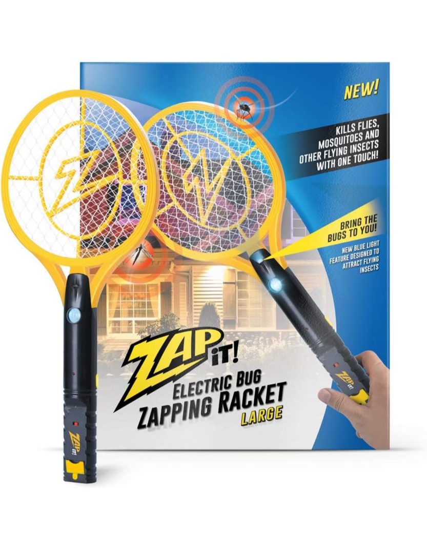 ZAP IT! Bug Zapper Rechargeable Bug Zapper Racket W/ Blue Light Attractant, USB Charging Cable