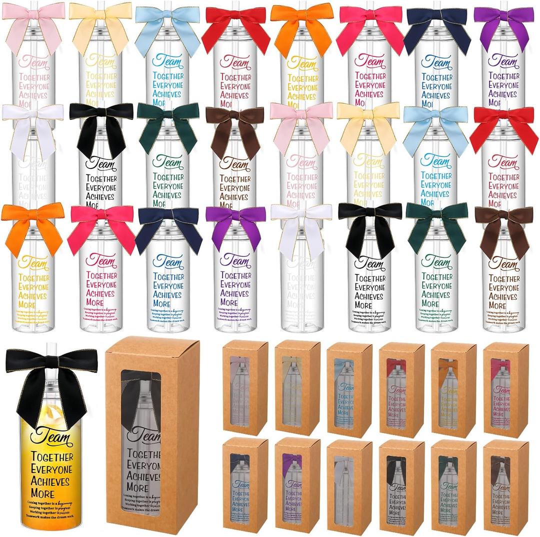 Skylety 24 Sets Team Appreciation Plastic Cups with Lids Straws and Bows Team Together Everyone Achieves More Bulk 14oz Cups Inspirational Gift for Coworkers Colleagues Employees Staff