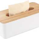 Pojah Wooden Rectangular Tissue Box Holder for Storage on Bathroom Vanity, Countertop, Bedroom Dresser (Medium, 10.2x5.1x3.3 inch) (White)