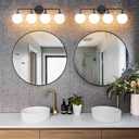 4-Lights Black Vanity Lights with Milky White Globe Glass Shade, Industrial Bathroom Wall Sconces Light over Mirror, Vanity Lighting Fixture for Bathroom Dressing Table Bedroom Living Room