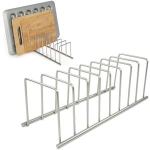 Spectrum Euro Cutting Board Holder Stand for Countertop or Inside Kitchen Cabinet Organization Satin Nickel, 8 Slot Cutting Board Drying Rack or Cabinet Plate Bakeware Storage Organizer