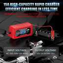 YONHAN 15A Battery Charger, 12V/24V LiFePO4 & Lead Acid Car Battery Charger, 9-Stage Trickle Charger with Temp Compensation, Automotive Battery Maintainer for Car Truck Motorcycle Lawn Mower Boat(Red)