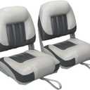 Elite Folding Boat Seat Low Back Boat Chair Fold-Down Fishing Boat Seats 2 Pack, Charcoal/Light Gray