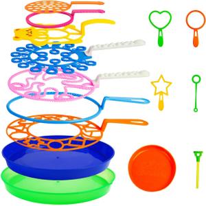 Roberly 15 Pack Bubble Wands Set with Tray Bulk Funny Bubble Making Toy for Kids - Summer Outdoor Toys & Also Gifts for Kids Birthday Games Party Favors