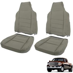 munirater Gray Seat Cover Front Leather Driver Passenger Bottom Top Replacement for 2003-2007 F250 F350 F450 F550