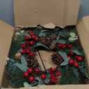 Artificial Christmas Wreath 22 Inch large Christmas Door Wreath Outdoor with Hangers, Green Pine Touch Door Wreath with Red Berries, Pine Cones for Wall Window Porch Home Indoor Outdoor Decor