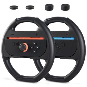 GLDRAM Steering Wheel for Nintendo Switch 2 Joycon (2025), Motion Control Racing Wheel with 4 Thumb Grips for Mario Kart World & 8 Deluxe, Racing Games Accessories with Ergonomic Design - 2pc Black