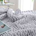 Bigacogo Chunky Knit Throw Blanket for Couch, 51x63 inches, 100% Hand Knitted with Thick Jumbo Chenille Yarn, Cozy Soft Large Rope Knot Cable Crochet Blankets for Sofa Bed Living Room, Light Grey