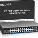 NICGIGA 24-Port Gigabit PoE Switch with 24 PoE+@300W, 2 Gigabit Uplink Ports, 1 SFP, Sturdy Metal for Desktop/Rack Mount, Plug and Play, Unmanaged Power Over Ethernet Switch