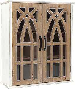 Haigopa Double Door Wall Mounted Cabinet - Rustic Wood Bathroom Storage with Glass Insert, Farmhouse Style Vintage Hanging Cabinet, Fully Assembled