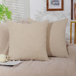 Throw Pillow Covers Set of 2, Soft Chenille Decorative Cushion Covers with Hidden Zipper for Sofa, Couch, Bedroom & Boho Farmhouse Home Decor 20 x20in (Beige)