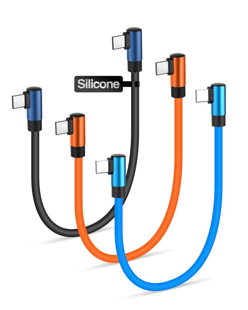 COOLSELL Short USB C to C Cable Right Angle 6inch, 1ft, 1.6ft, Silicone 60W Fast Charging Cord Type-C Compatible with iPhone 16/15 Samsung Galaxy S23 S22 Google Pixel, iPad for Power Bank/Car/Travel