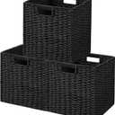UBBCARE 3 Pack Wicker Basket, 11L11H10.5W inch Woven Paper Rope Storage Baskets for shelves, Foldable Cube Storage bin with Handle, Storage Basket for Organizing & Decor, Black