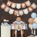 DCJHFJ Bear First Brown Felt Happy Birthday High Chair Banner Pre-strung Birthday Hanging Decoration with Birthday Hat One Cake Topper for 1st Birthday Party Decor
