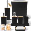 XLHOMO Bathroom Accessories Set - Elegant Black Bathroom Set, 10PC Bathroom Accessory Set, Toilet Brush, Trash Can, Qtip Holder Dispenser & Soap Dispenser
