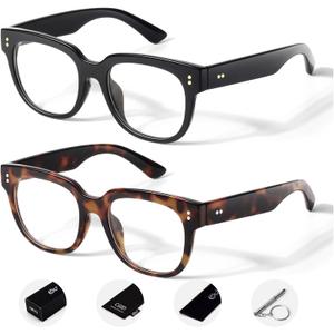 CGID Oversized Clear Lens Fake Glasses Women Men,100% UV400 Protection,Thick Big Square Frame Fashion Eyeglasses (Glossy Black & Amber Tortoise)