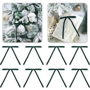 3 x Hunter Green Velvet Ribbon Christmas Bow 5 x 7 Inches Premade Green Bows for Christmas Tree Hanging Decorations Gift Wrapping Wreaths Crafts Outdoor Indoor Home Decor Wedding, Pack of 24