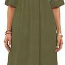 Womens Summer Dresses Casual Maxi Dresses Mesh 3/4 Sleeve Crewneck Smocked Elastic Waist Boho Beach Dress (Green, L)