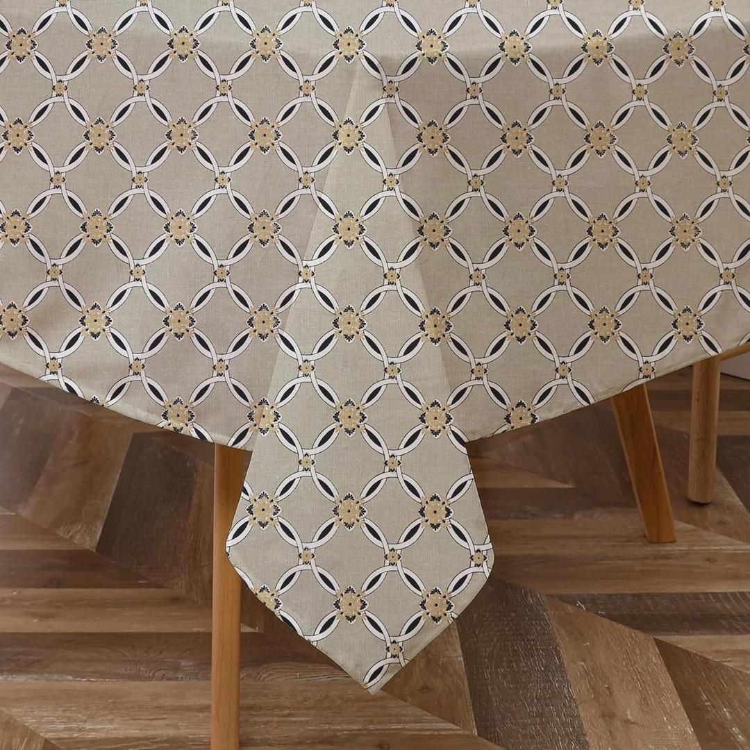Majestic Giftware Tablecloth for Rectangle Table ((TCH3-65220) | Stone Color 100% Cotton Twill Dining Table Cover | Decorative Washable Tablecloth for Birthday, Home, Kitchen, Dining (65X220) (H3-stone)