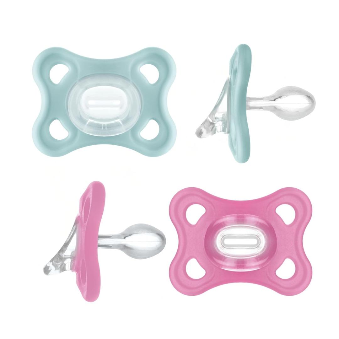 MAM Comfort Baby Pacifiers, Lightweight One-Piece Full Silicone Binky for Newborns 3-12 Months, BPA-Free, Easy to Clean Pacifier, Best for Breastfed Babies, 4 Count Binkies (Cherry Blossom / Grey Green)