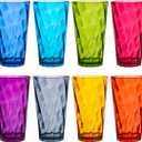 US Acrylic Optix Plastic Reusable Drinking Glasses (Set of 8) 20oz Water Cups in Jewel Tone Colors | BPA-Free Tumblers, Made in USA | Top-Rack Dishwasher Safe
