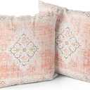 Snycler Boho Throw Pillow Covers 18x18 inch Set of 2 Bohemian Carpet Throw Pillows for Couch Light-Pink Decorative Pillow Cases Farmhouse Home Decor for Sofa Porch Patio Bed Room Outdoor