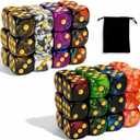 Luck Lab 48 Pack of 16mm Marble Swirl D6 6 Sided Dice Set with Round Corners - Board Game Dice for MTG DND Tenzi Farkle Yahtzee Bunco or Learning Math (Gold Pip Multicolor Swirl)