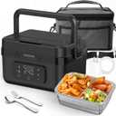Electric Lunch Box For Adults - Rechargeable 60W Self-Heating Food Warmer with 1.0L Stainless Steel Container, Heated Lunch Box For Office, Picnic, Car & Outdoor Use(Black)