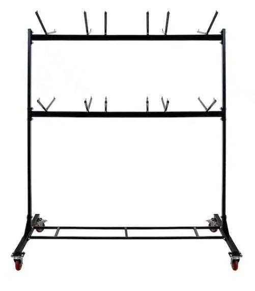 AdirOffice Two Tier Folding Chair Cart- Hanging Foldable Seats Wheeled Carrier - Steel Body Truck with Locking Swivel Caster Wheels - Up to 400 Lbs Weight Capacity and Holds 48 Folding Chairs