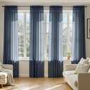 MIULEE Navy Blue Sheer Curtains 84 Inches Long, 4 Panels Set, Light Filtering Rod Pocket Voile Drapes Window Treatments, Semi Transparent Airy Fabric for Bedroom and Living Room, 42 x 84 Inches
