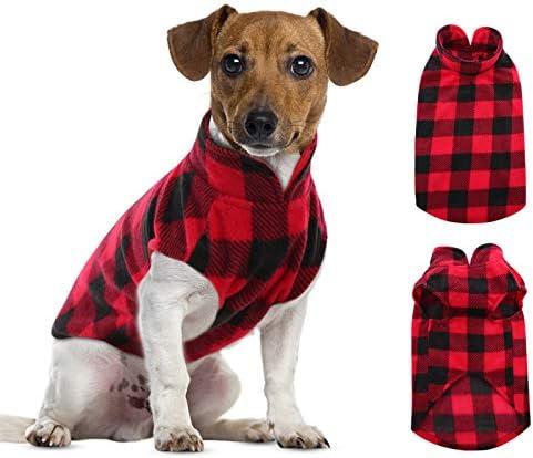 ASENKU Dog Sweater, Plaid Dogs Fleece Vest, Soft Comfortable Pet Pajamas, Warm Winter Puppy Shirt, Cold Weather Coat Jacket Pet Clothes for XXS Dog Breeds
