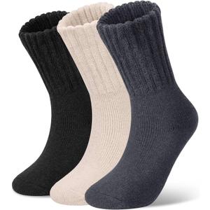 Loritta Womens Wool Socks Warm Winter Thick Thermal Hiking Casual Crew Work Boot Socks (Black/Beige/Dark Grey) 5-9