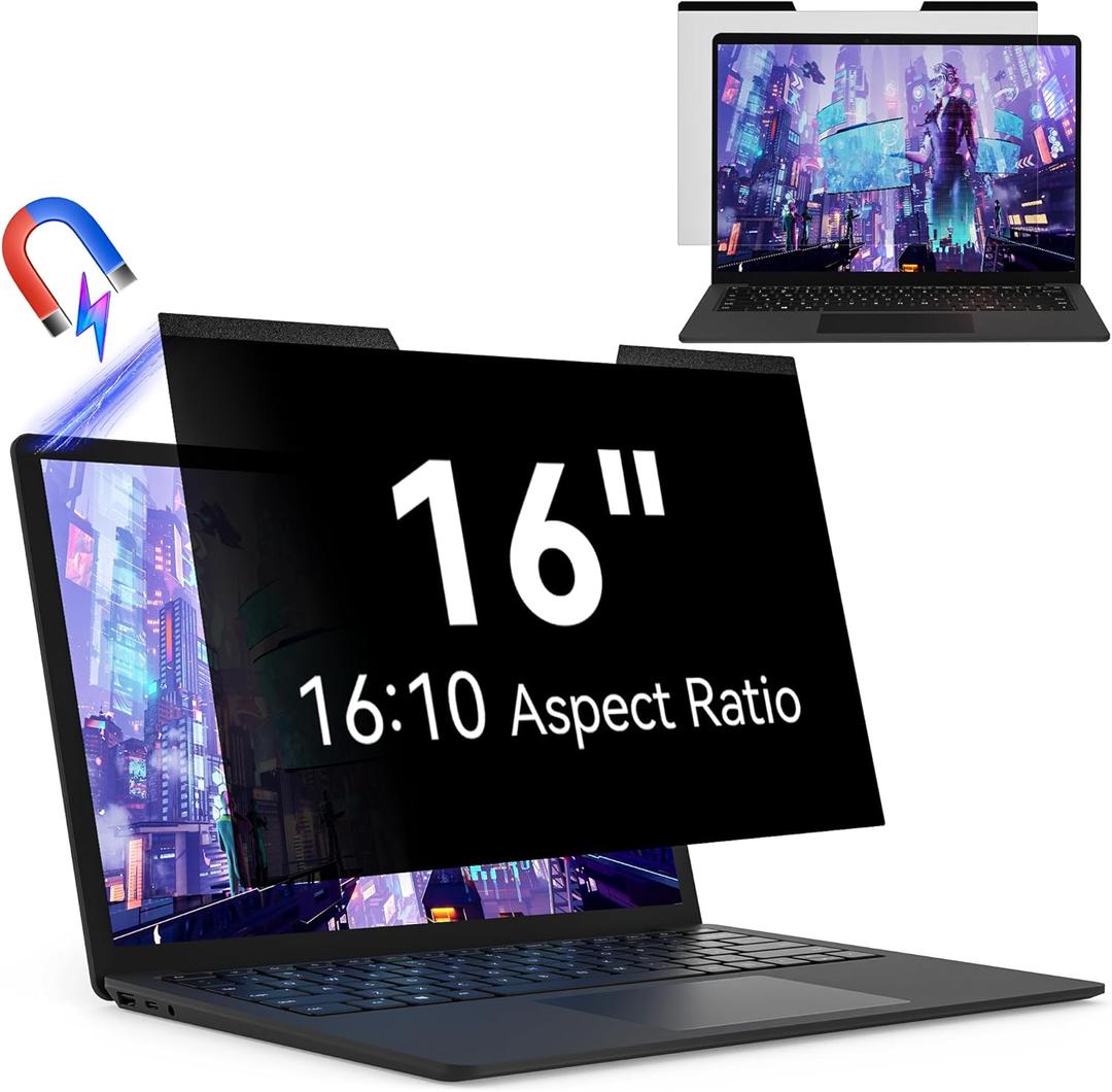 Magnetic 16 Inch Laptop Privacy Screen for 16:10 Computer Monitor, Removable Anti Glare Blue Light Filter Protector, 16 in Privacy Shield Compatible with Lenovo Hp Dell Acer Asus Thinkpad Envy Xps