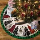DISENB Christmas Tree Skirt 48 Inch, Green and Black Buffalo Plaid Xmas Tree Skirt, Winter Christmas Tree Mat for Home Party Holiday Indoor Outdoor Decorations