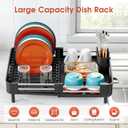 TOOLF Dish Drying Rack, Expandable Dish Rack for Kitchen Counter, Anti-Rust Dish Drainer, Sink Organization and Storage Essentials with Cutlery & Cup Holder, Black