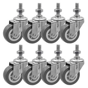 FactorDuty 2 Inch Grey Caster Wheel 3/8"-1.2" Threaded Stem Mount Caster Wheel Polyurethane Wheels Premium Non Marking No Noise 65LB Per Wheel (Pack of 8)