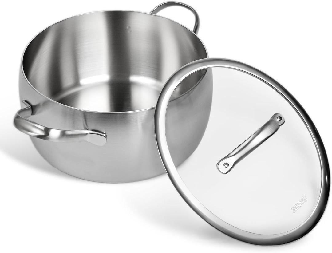 5 Quarts Stock Pot, 18/10 Satinless Steel Stockpot with Lid, 3mm Thickness Heavy Duty Cooking Pot for Pasta, Chili, Stews, Soup Pot for Gas, Electric, Induction, Halogen & Ceramic Cooktops