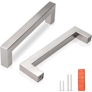 KNOBWELL 10 Pack 4 Inch Cabinet Pulls Kitchen Cabinet Handle, Stainless Steel Brushed Nickel Cupboard Handles for Wardrobe Dresser Drawer Hole Distance 4", Overall Length 4-1/2"
