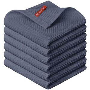 Artoid Mode 100% Cotton Dark Grey Waffle Weave Kitchen Dish Cloths, 12x12 Inch Ultra Soft Absorbent Quick Drying Kitchen Dish Towels Set of 6
