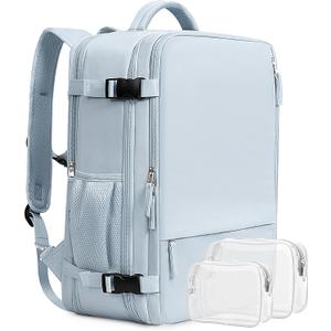 Beraliy 29L Travel Backpack Women, Airline Approved Backpack, Carry On luggage, 17.3 inch Laptop Backpack, Waterproof Business Hiking Weekend Bag, Light-blue, X-Large