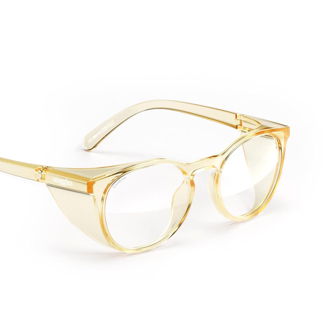 Stoggles Round Z87.1 Certified Polycarbonate Safety Glasses, Scratch & Shatter-Proof, Blue-Light & UV Blocking Lens, Top & Side Shields, Anti-Fog Dip Coated, Durable, Protective & Stylish Eyewear (Medium, Pineapple)