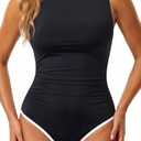 Daci Women One Piece Swimsuit Tummy Control Bathing Suit , Black and White XL 