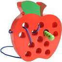 JCREN Wooden Lacing Apple Threading Toys Wood Lace Block Puzzle Shape Travel Game Toys Early Learning Fine Motor Skills Educational Gift for 3 4 5 Years Old Toddlers Baby Kids Boys, 3 Pcs