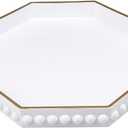SforGUVA White Serving Tray for Coffee Table, Octagonal Beaded Plastic Decorative Tray for Ottoman, Kitchen Counter, Living Room, Outdoor Lacquer Tray for Entertaining (13" x 13" x 1.6")