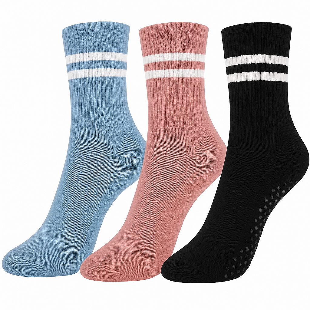 Sintege 3 Pairs Pilates Socks Yoga Socks with Grips for Women Non Slip Barefoot Workout Crew for Pregnant Ballet Dance (Medium)